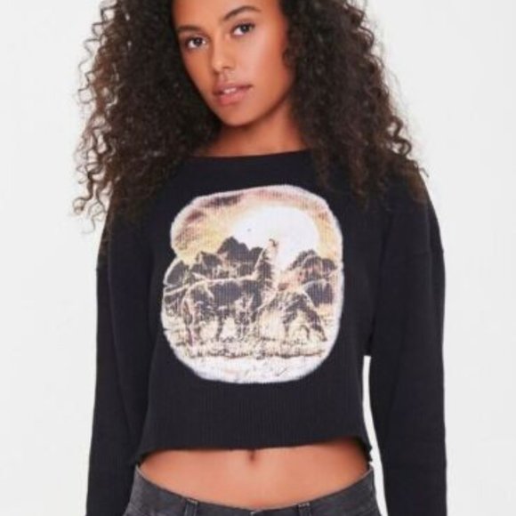 Modified Forever21 Howling Wolf Graphic Cropped Thermal Tee - Picture 4 of 4